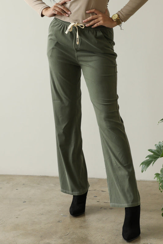 Twill Knit Pants with Drawstring and Side Pockets