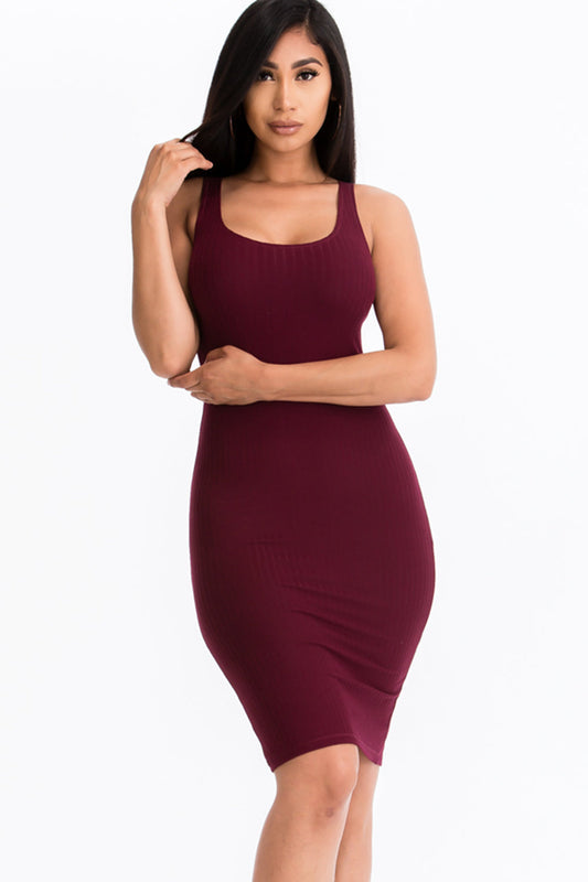 Bodycon Dress with Ribbed Texture and Back Slit