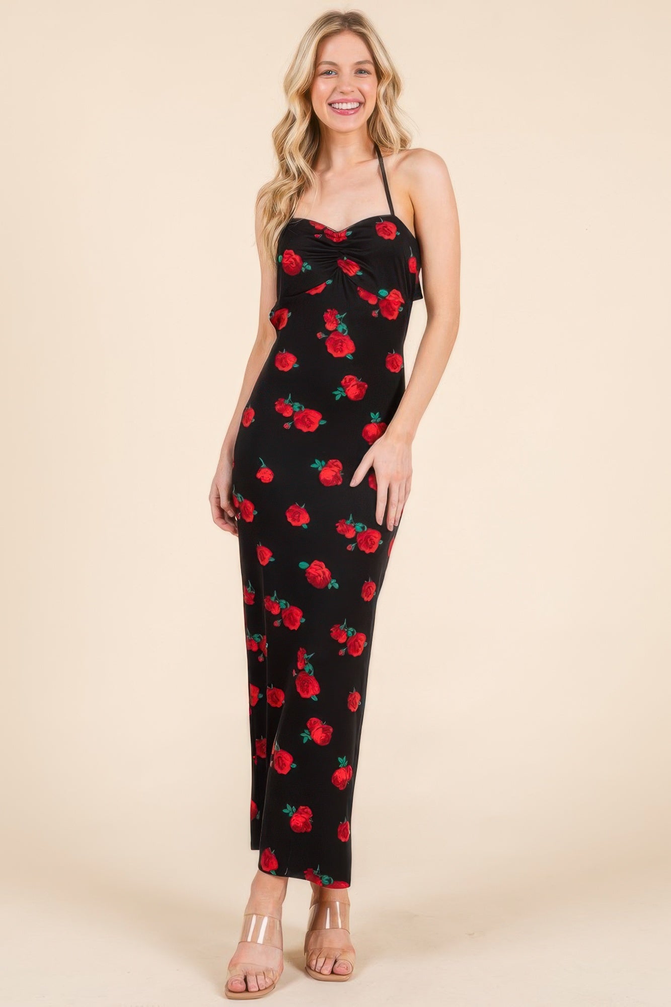 Sweet Heart Gathered Open Back Print Midi Dress Sweet Heart Gathered Open Back Print Midi Dress