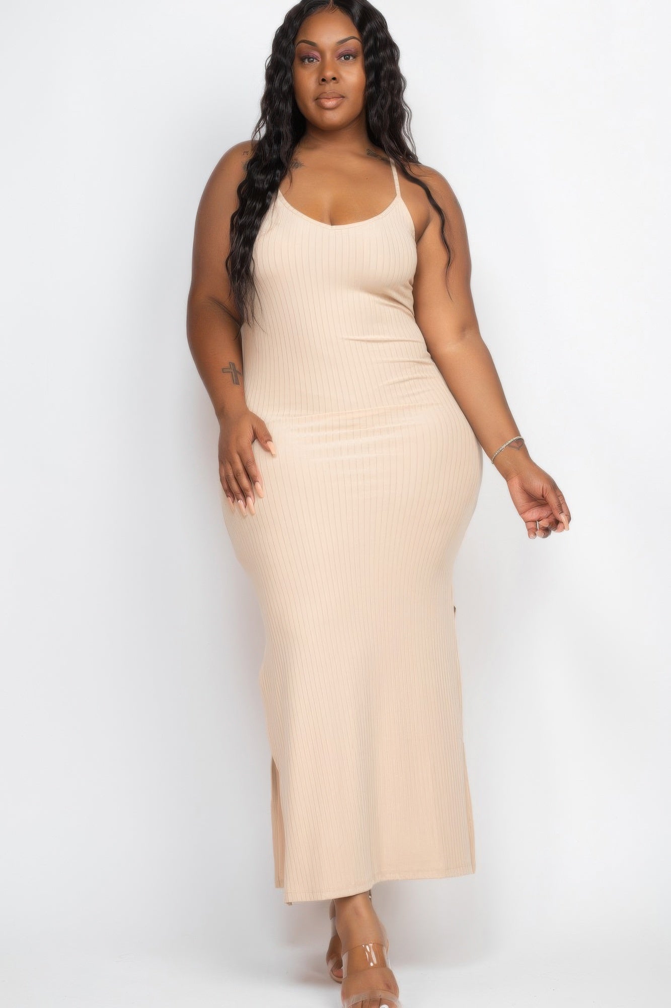 blue dress for baby girl Plus Size Ribbed Side Slit Long Cami Maxi Dress