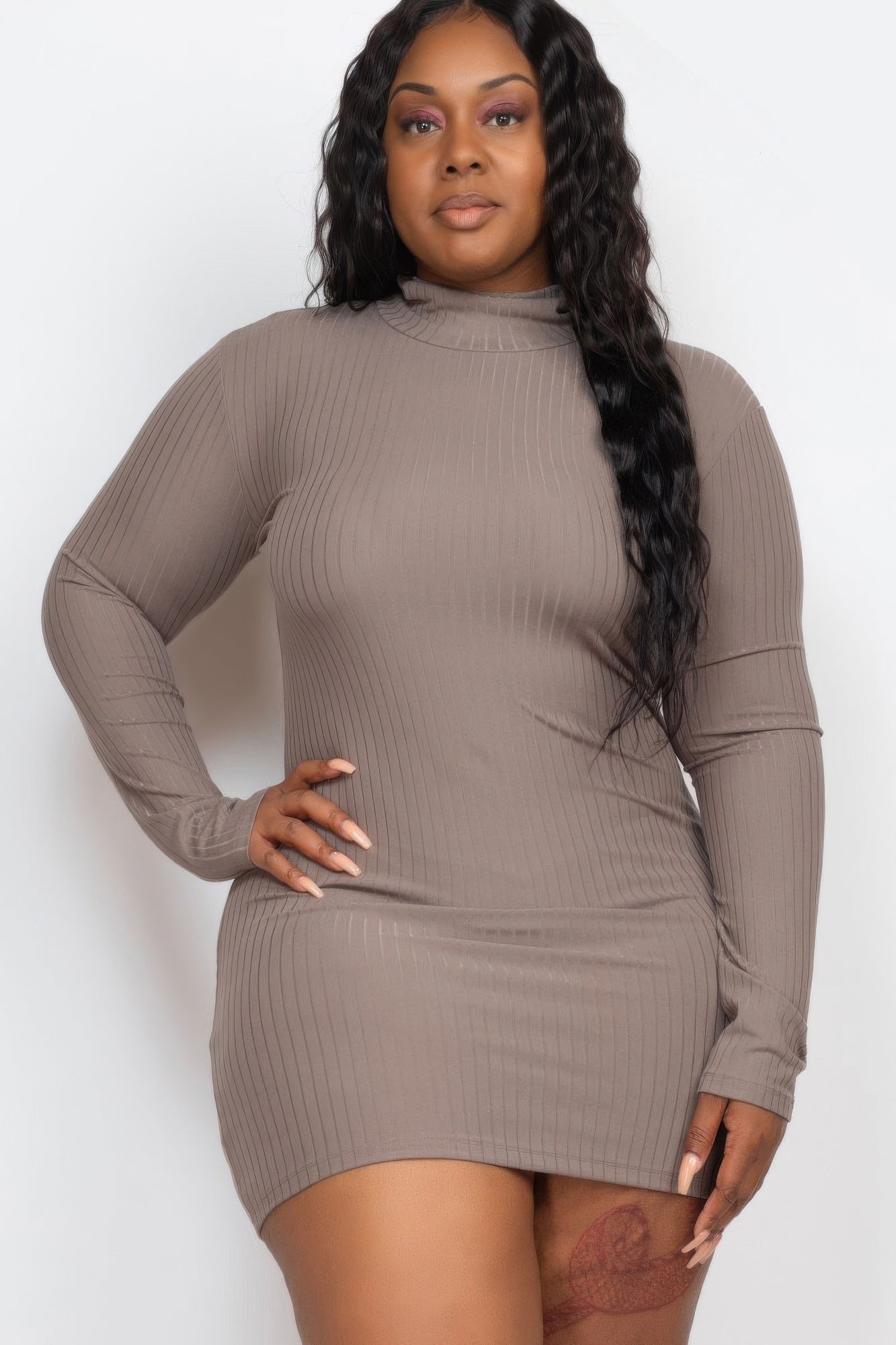 blue dress for baby girl Classic Ribbed Long Sleeve Bodycon Dress main image 0