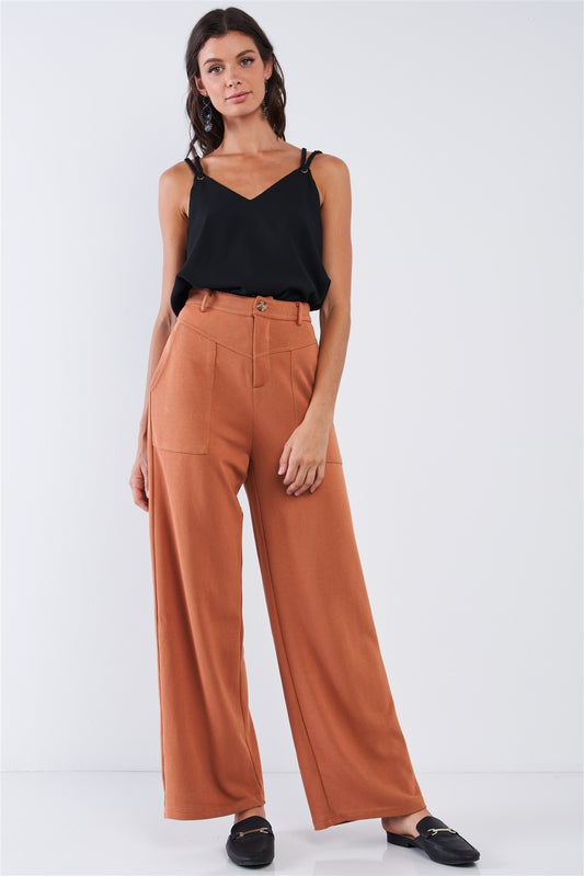 High Waisted Stretchy Casual Pant Relaxed Fit Camel Pant