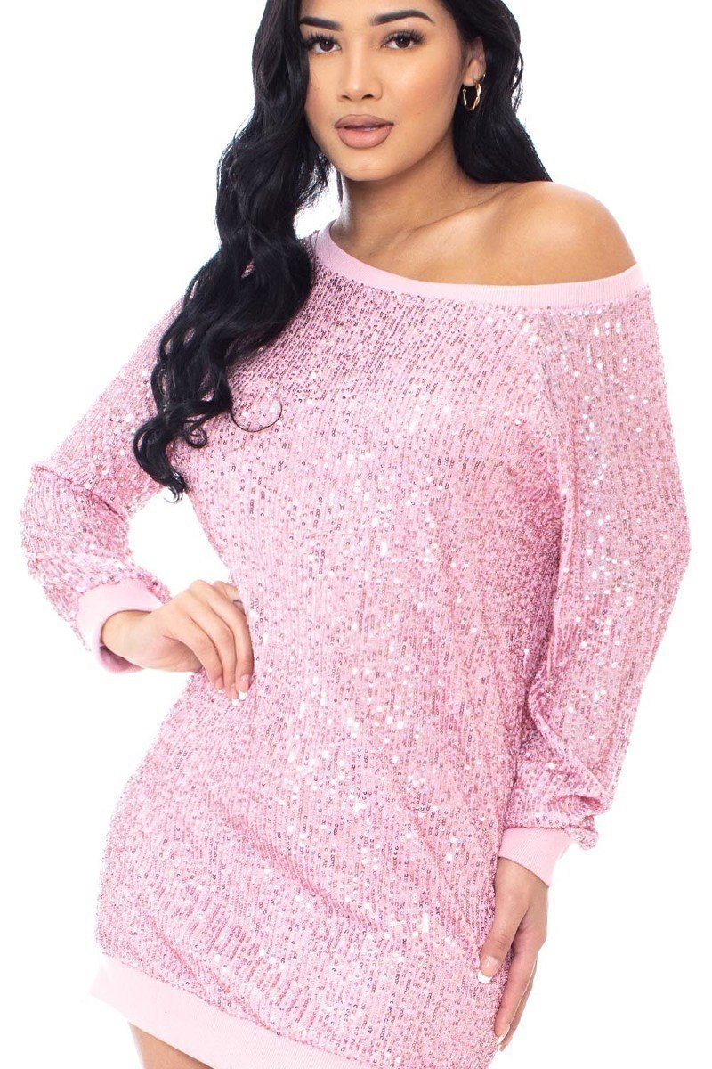 boxy mini dress Sequin Wide Neck Boxy Mini Dress