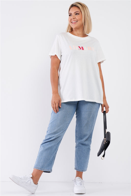 Admire Print Logo Detail Crew Neck Relaxed Fit Top