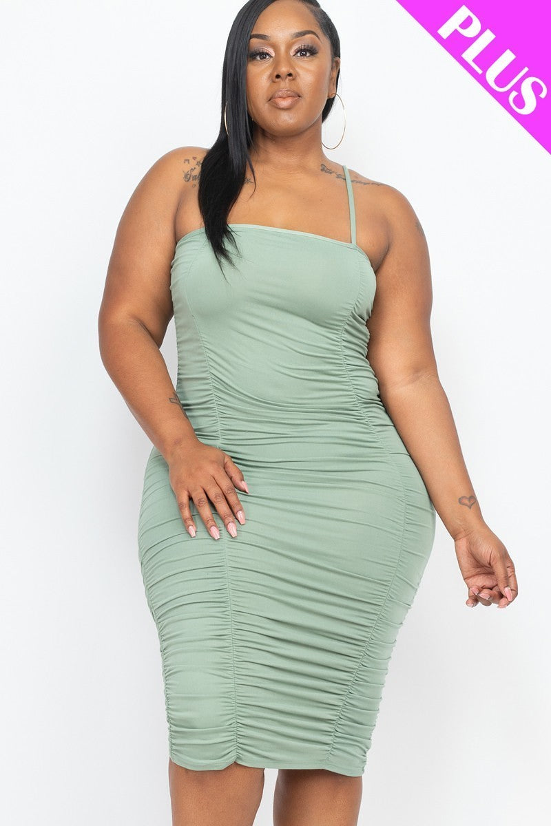 ruched front and back dress Plus Size Double Ruched Front And Ruched Back Detail Mini Dress
