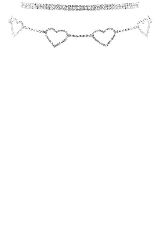 Rhinestone 5 Heart Choker Necklace