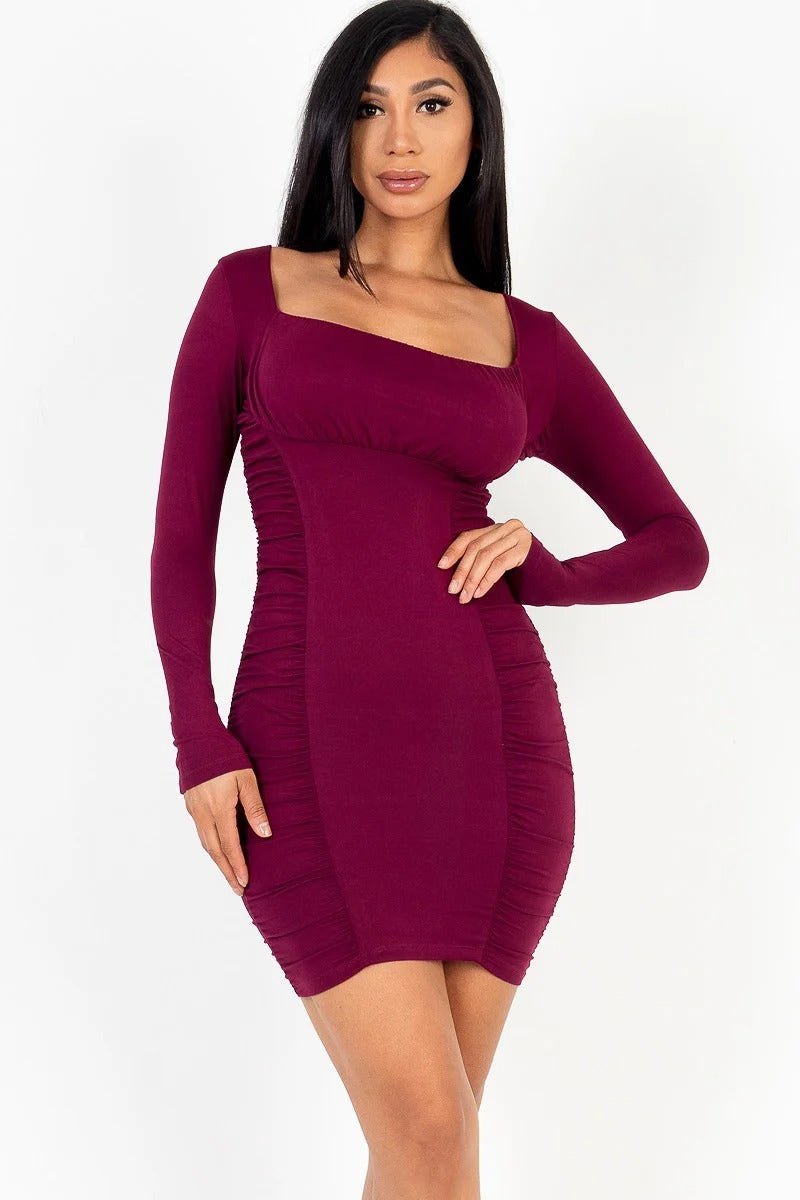 princess polly baby blue dress Kaiia exclusive knit long sleeve bodycon maxi dress in burgundy