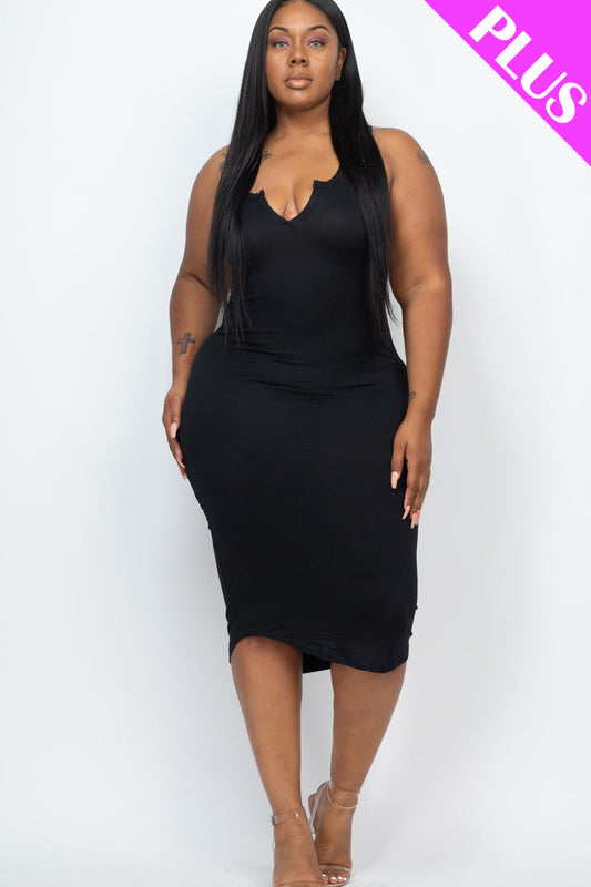 Curvy Split Neck Tank Midi Dress