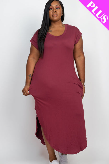 Plus Size V-Neck Cap Sleeve Maxi Dress