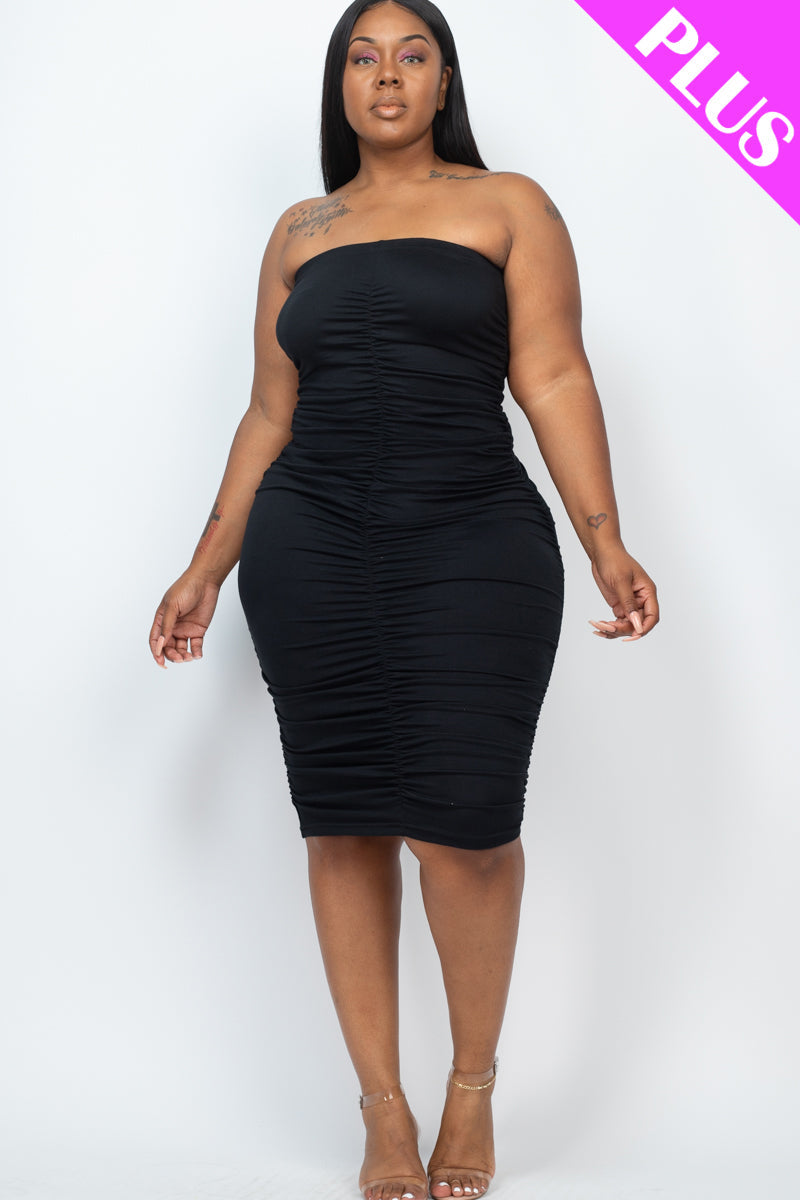 Tube Midi Dress with 4-Way Ruching in Plus Size