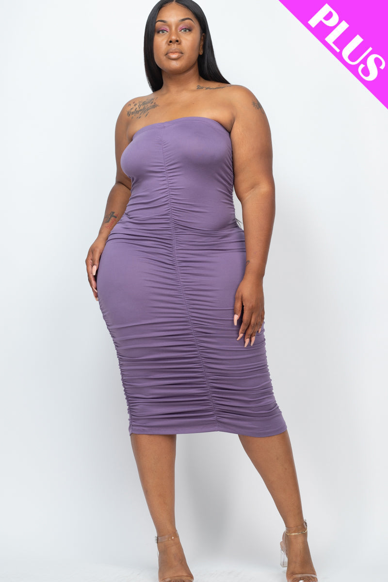 Tube Midi Dress with 4-Way Ruching in Plus Size