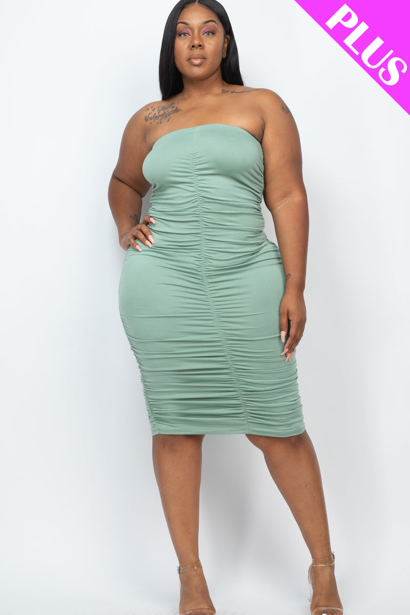 Tube Midi Dress with 4-Way Ruching in Plus Size