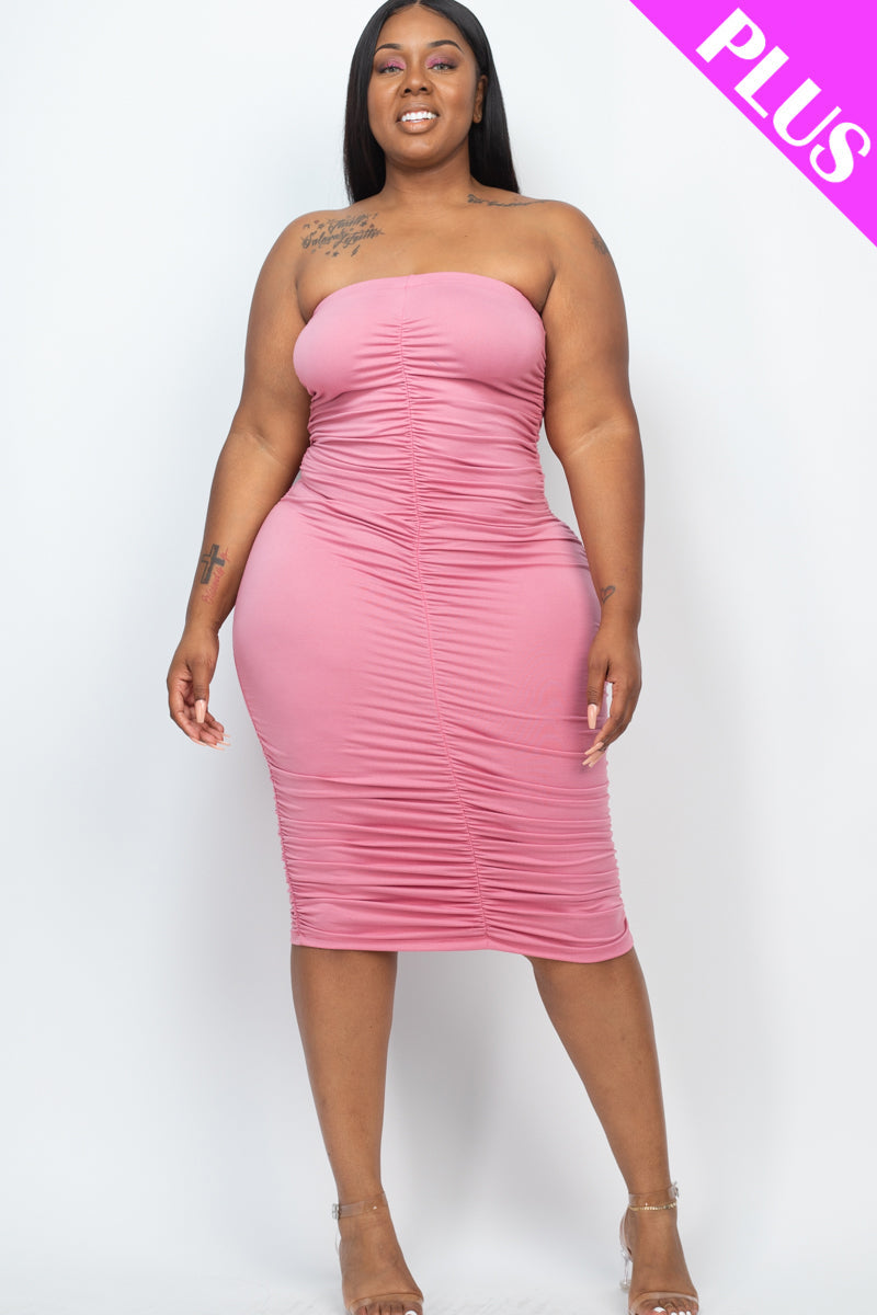 Tube Midi Dress with 4-Way Ruching in Plus Size