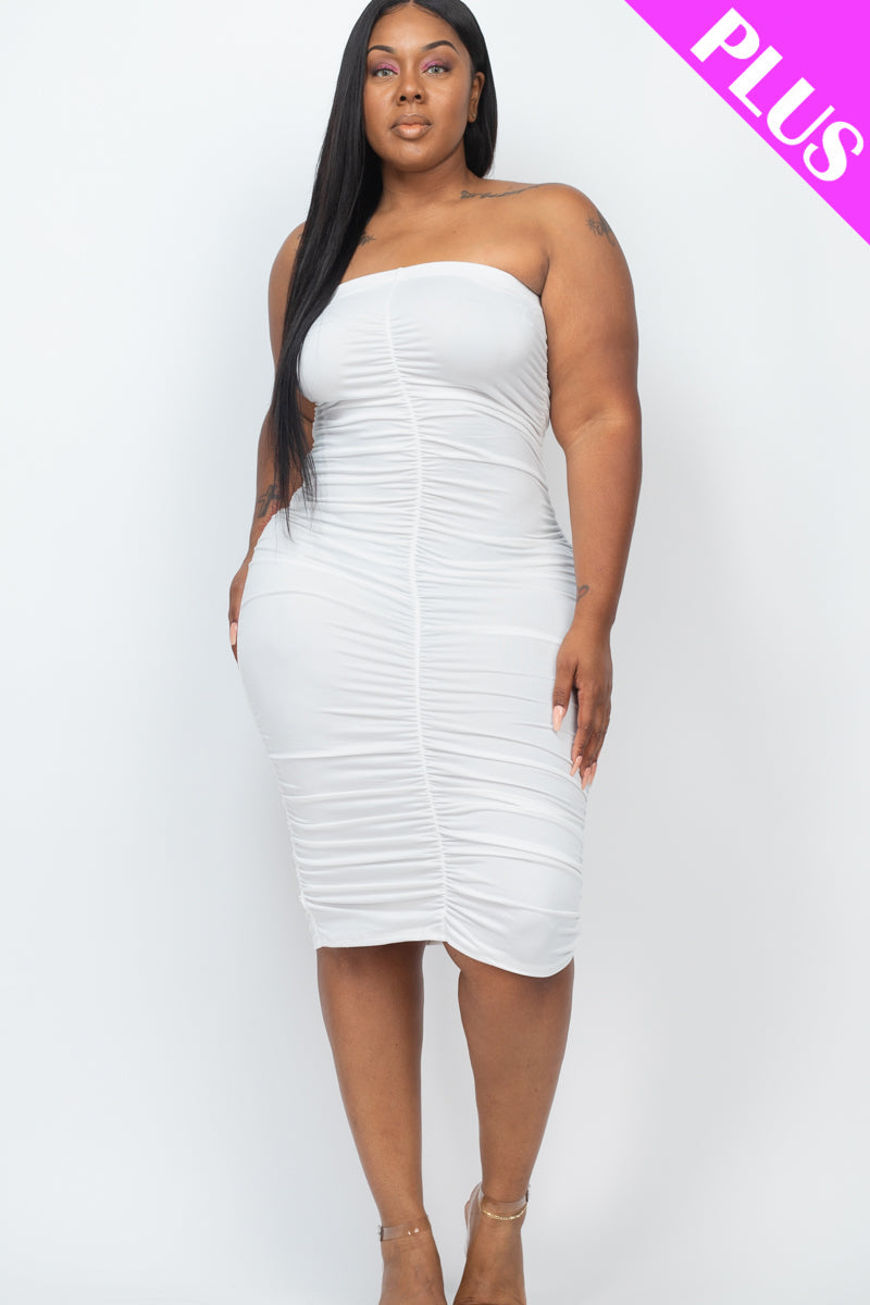 Tube Midi Dress with 4-Way Ruching in Plus Size