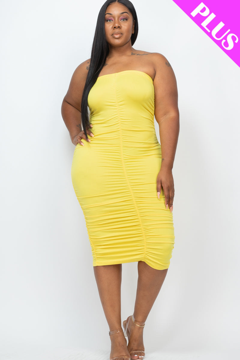 Tube Midi Dress with 4-Way Ruching in Plus Size