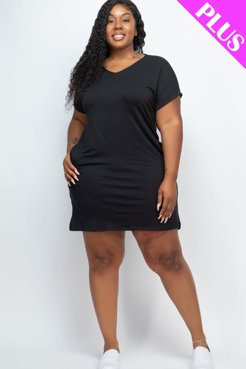 Mini Dress with Cap Sleeves and Pockets in Plus Size