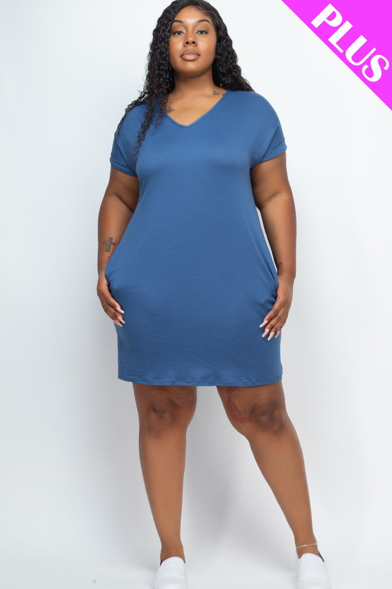 Mini Dress with Cap Sleeves and Pockets in Plus Size