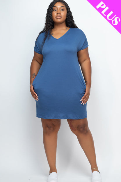 Mini Dress with Cap Sleeves and Pockets in Plus Size