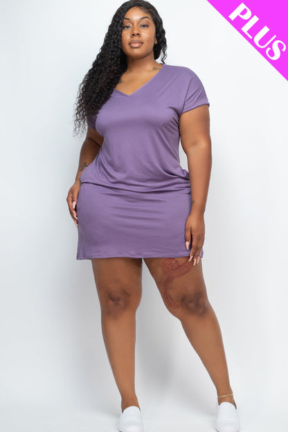 Mini Dress with Cap Sleeves and Pockets in Plus Size