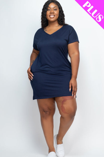 Mini Dress with Cap Sleeves and Pockets in Plus Size