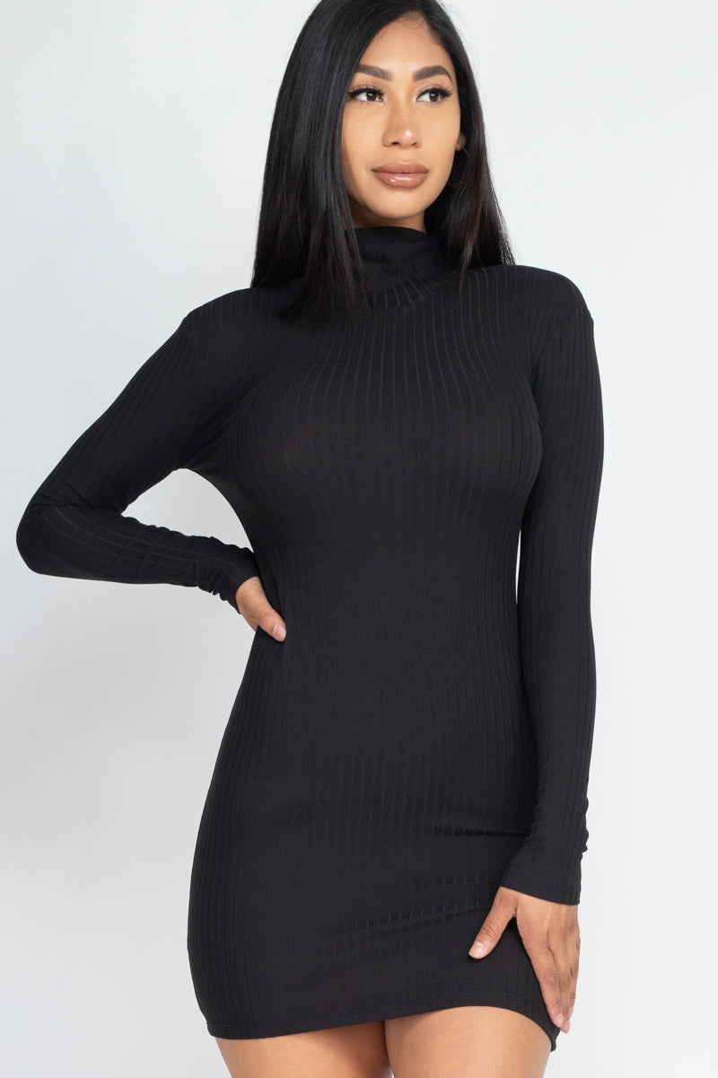 Bodycon Mini Dress with Ribbed Mock Neck