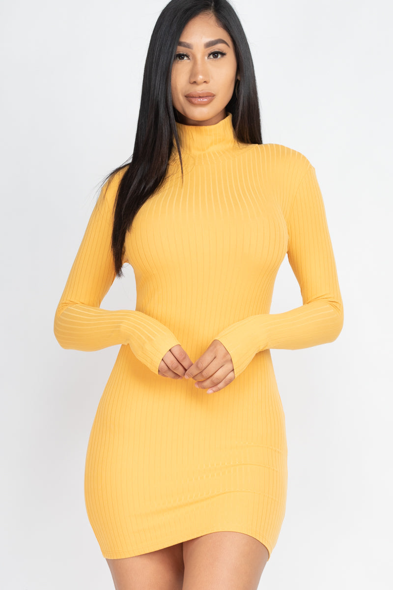 Bodycon Mini Dress with Ribbed Mock Neck