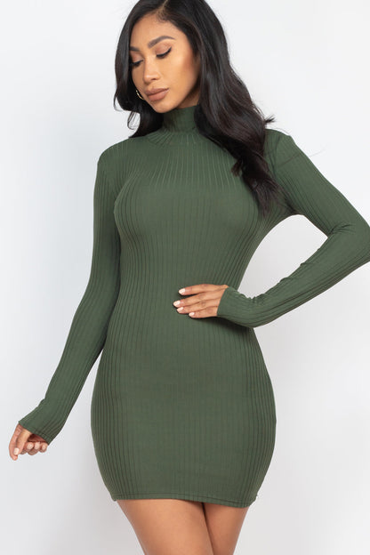 Bodycon Mini Dress with Ribbed Mock Neck