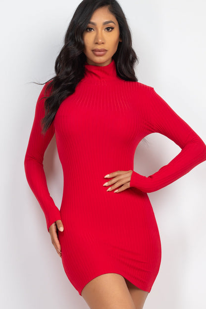 Bodycon Mini Dress with Ribbed Mock Neck