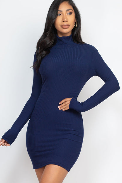 Bodycon Mini Dress with Ribbed Mock Neck