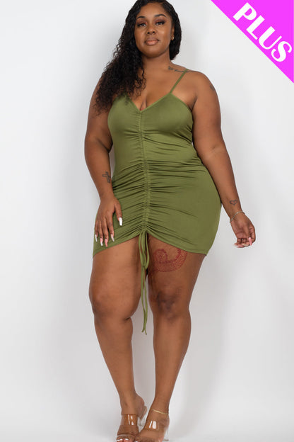 Adjustable Ruched Front Mini Dress in Plus Size