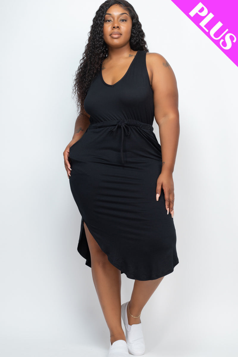 Curvy Drawstring Sleeveless Midi Dress