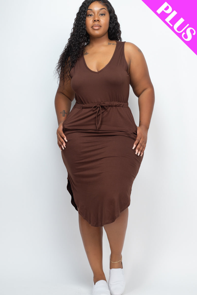 Curvy Drawstring Sleeveless Midi Dress