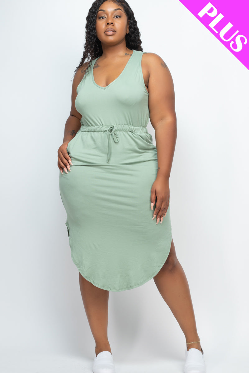 Curvy Drawstring Sleeveless Midi Dress