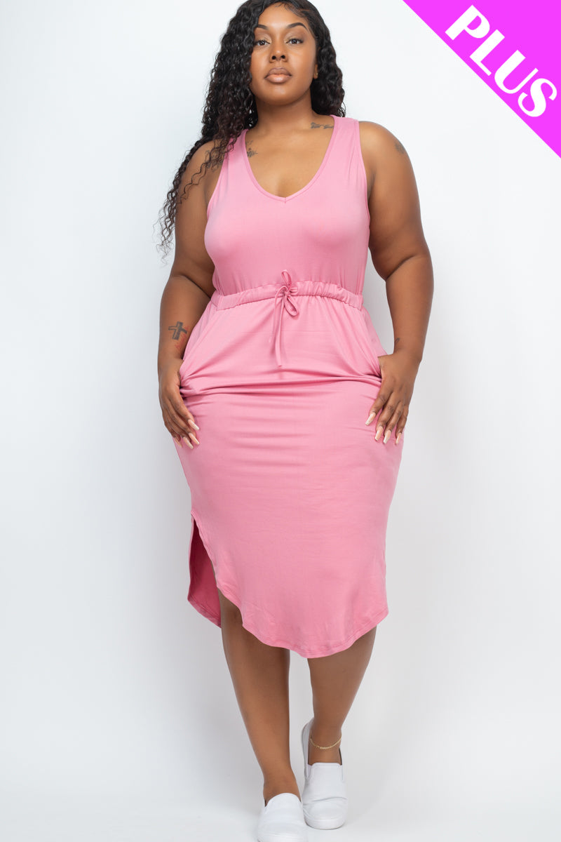 Curvy Drawstring Sleeveless Midi Dress