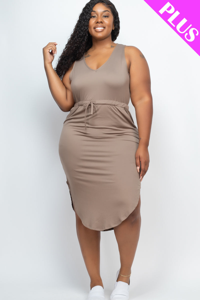 Curvy Drawstring Sleeveless Midi Dress