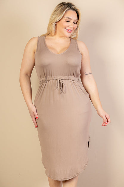 Curvy Drawstring Sleeveless Midi Dress