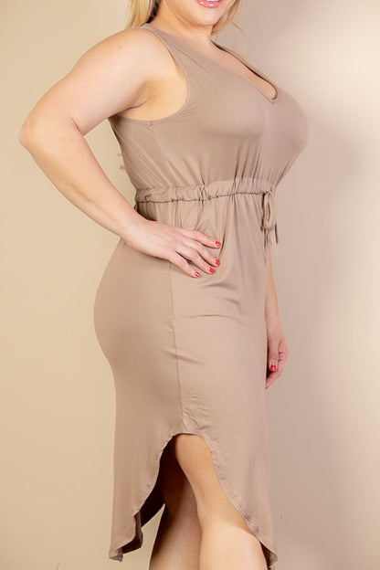 Curvy Drawstring Sleeveless Midi Dress