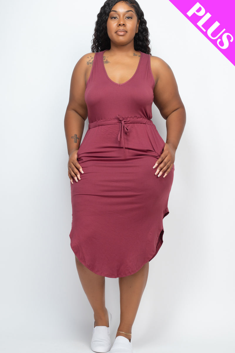 Curvy Drawstring Sleeveless Midi Dress