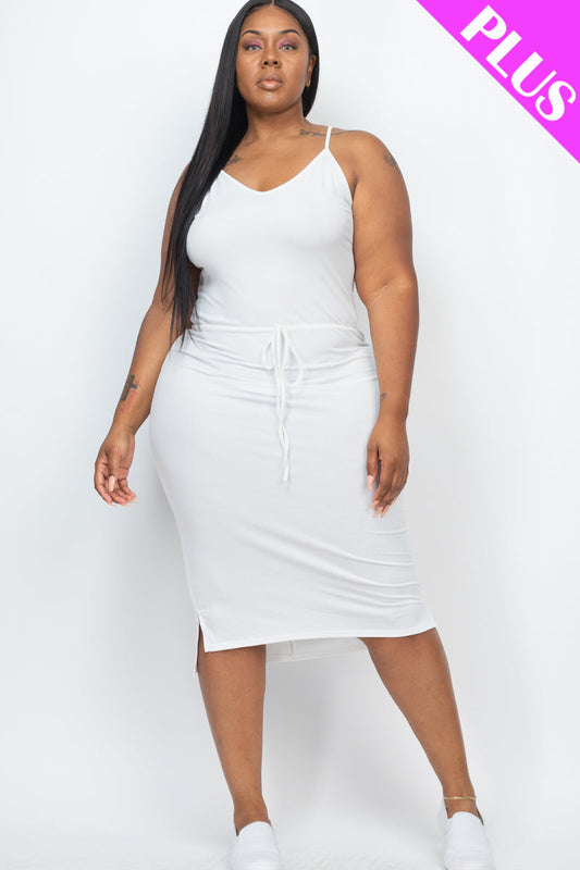 Midi Dress for Plus Size with Sleeveless Design and Tie Front