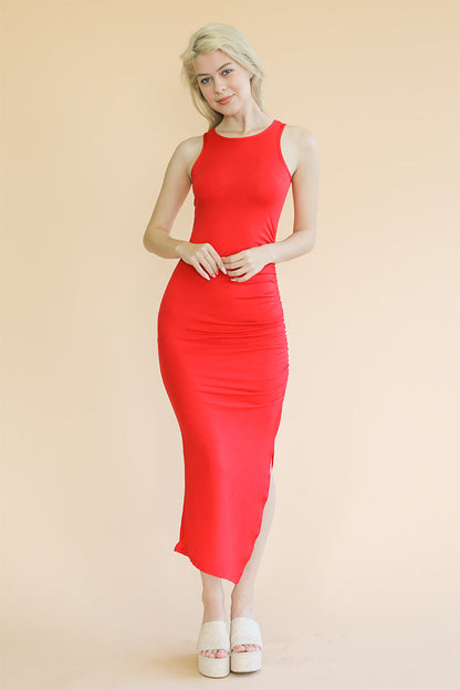 Maxi Dress with Sleeveless Design and Ruched Side Split