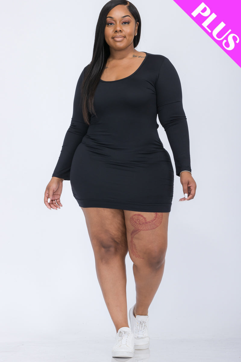 Long Sleeve Bodycon Dress with Criss Cross Open Back in Plus Size