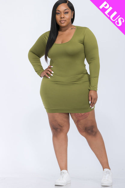 Long Sleeve Bodycon Dress with Criss Cross Open Back in Plus Size