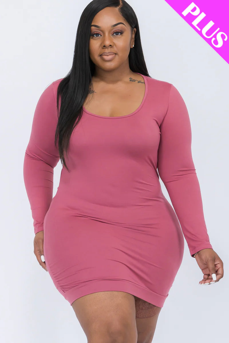 Long Sleeve Bodycon Dress with Criss Cross Open Back in Plus Size