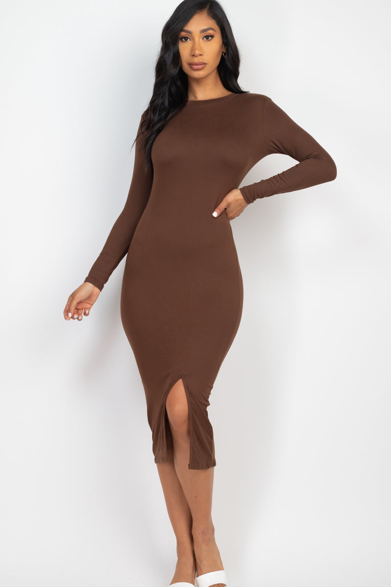 Long Sleeve Midi Dress with Side Thigh Slit