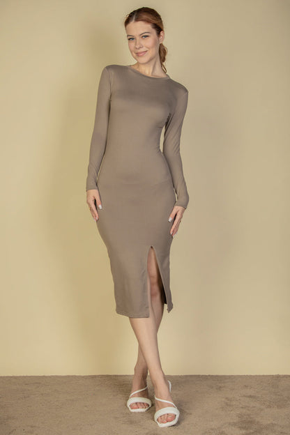 Long Sleeve Midi Dress with Side Thigh Slit