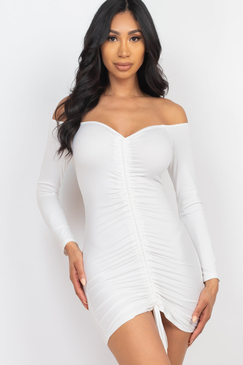 Ruched Drawstring Off-Shoulder Bodycon Dress