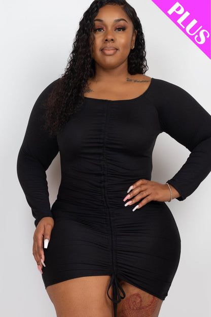 Off-Shoulder Ruched Drawstring Bodycon Dress in Plus Size