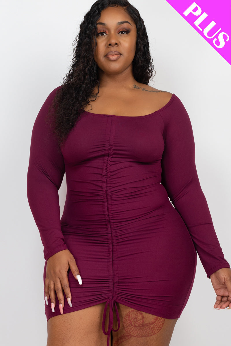 Off-Shoulder Ruched Drawstring Bodycon Dress in Plus Size