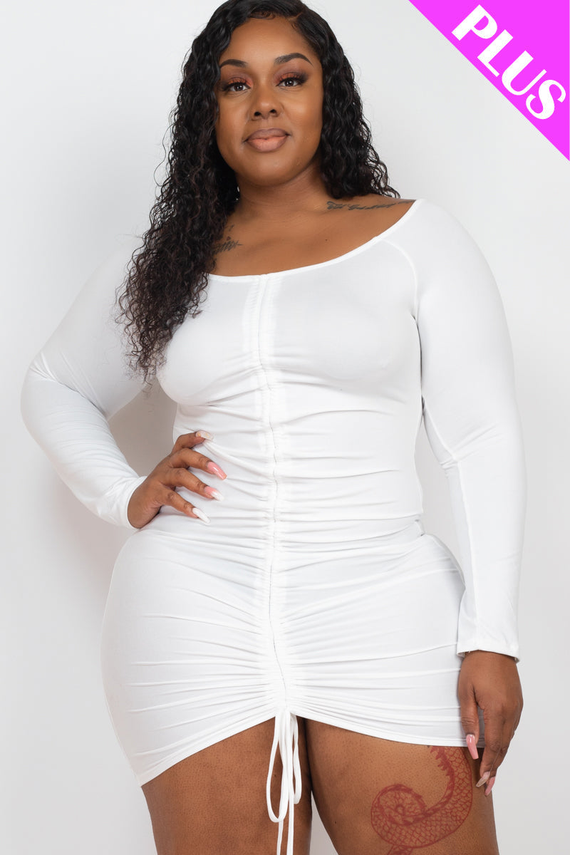 Off-Shoulder Ruched Drawstring Bodycon Dress in Plus Size