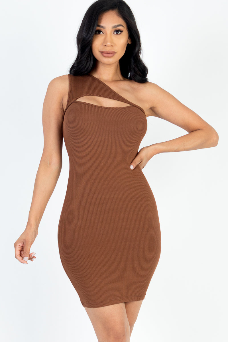Ribbed Asymmetric Cutout Mini Bodycon Dress